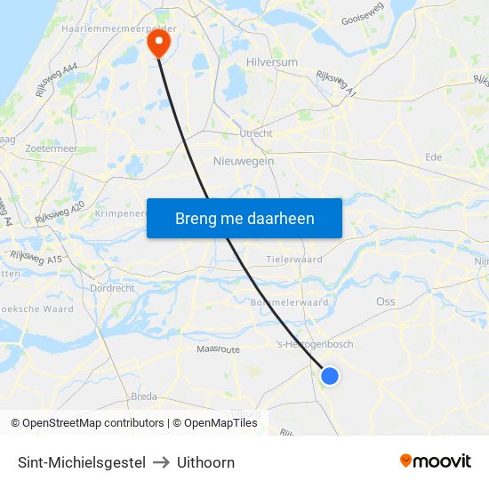 Sint-Michielsgestel to Uithoorn map