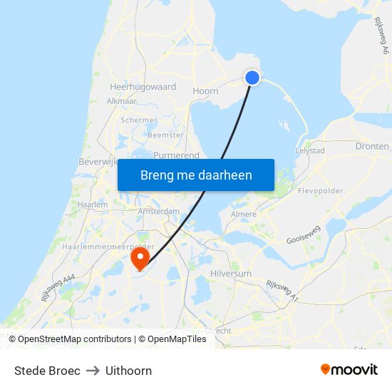 Stede Broec to Uithoorn map