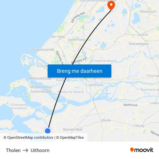 Tholen to Uithoorn map