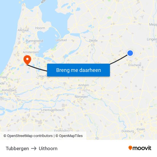 Tubbergen to Uithoorn map