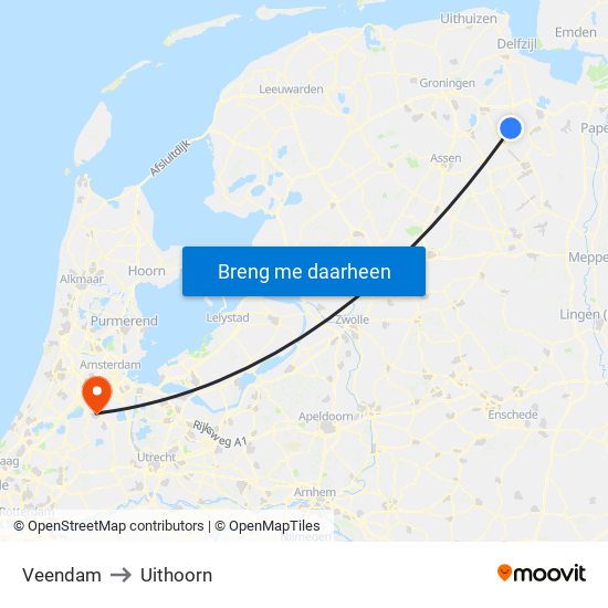 Veendam to Uithoorn map