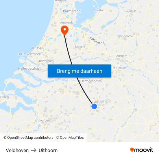 Veldhoven to Uithoorn map
