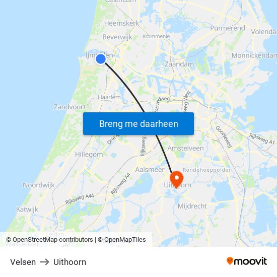 Velsen to Uithoorn map
