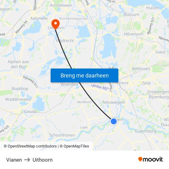 Vianen to Uithoorn map