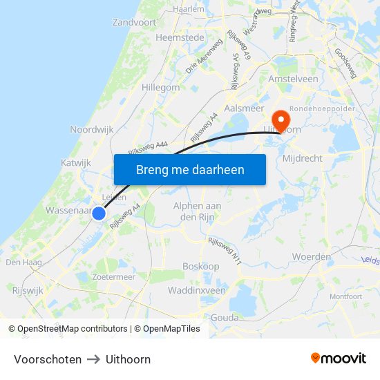 Voorschoten to Uithoorn map