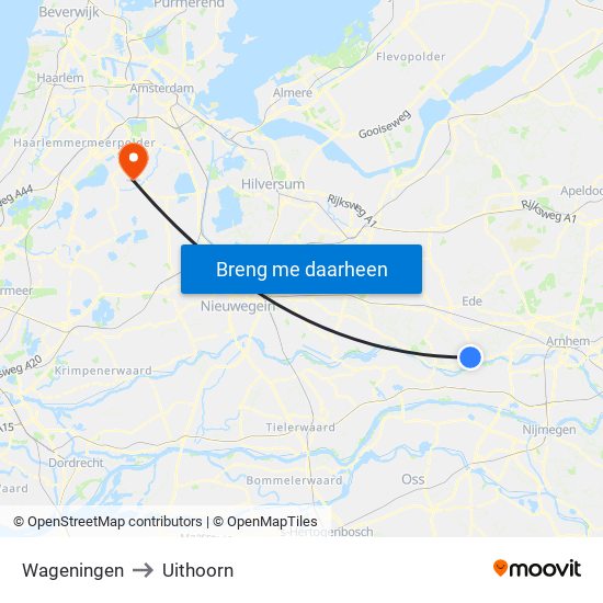 Wageningen to Uithoorn map