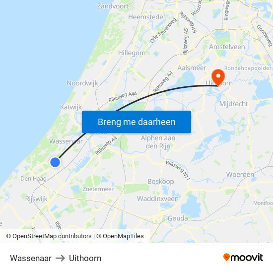 Wassenaar to Uithoorn map