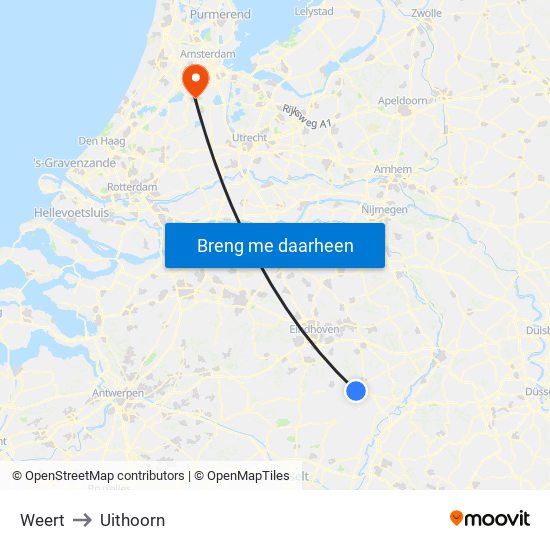 Weert to Uithoorn map
