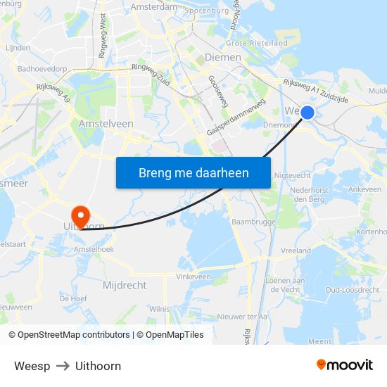 Weesp to Uithoorn map