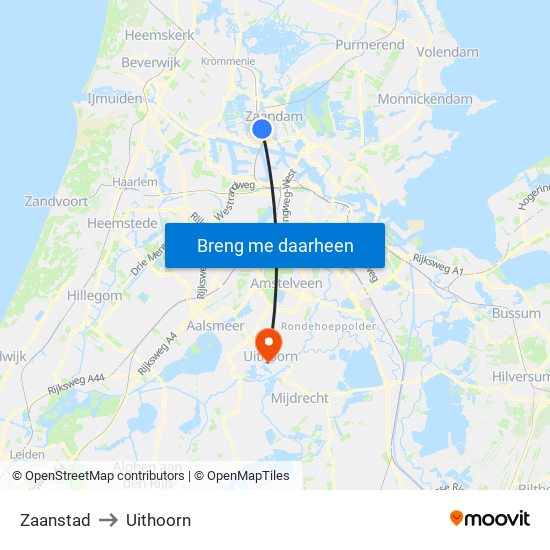 Zaanstad to Uithoorn map