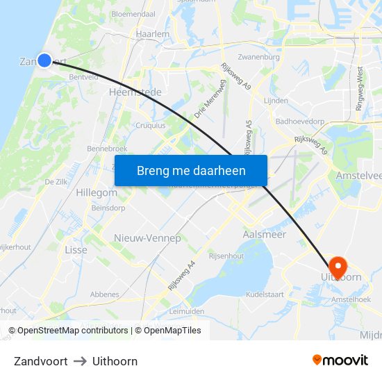 Zandvoort to Uithoorn map