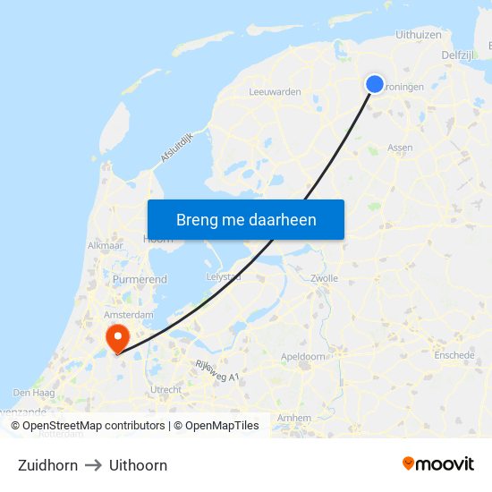 Zuidhorn to Uithoorn map