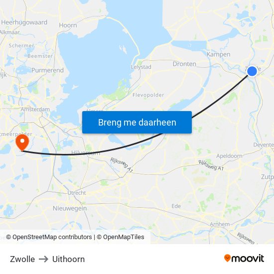 Zwolle to Uithoorn map
