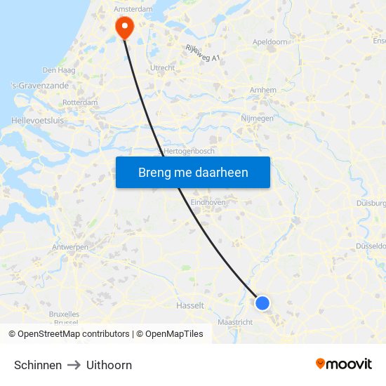 Schinnen to Uithoorn map