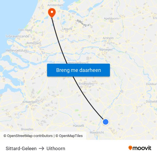 Sittard-Geleen to Uithoorn map