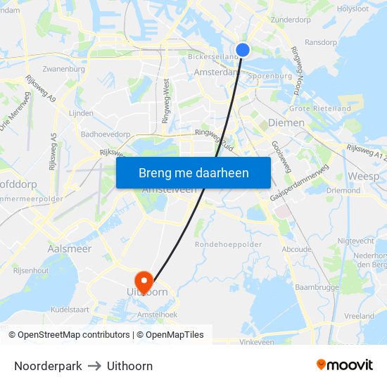 Noorderpark to Uithoorn map