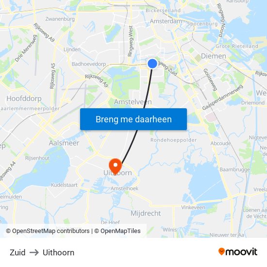 Zuid to Uithoorn map