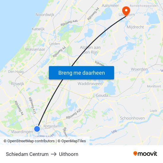 Schiedam Centrum to Uithoorn map