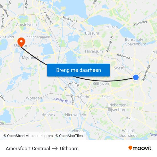 Amersfoort Centraal to Uithoorn map