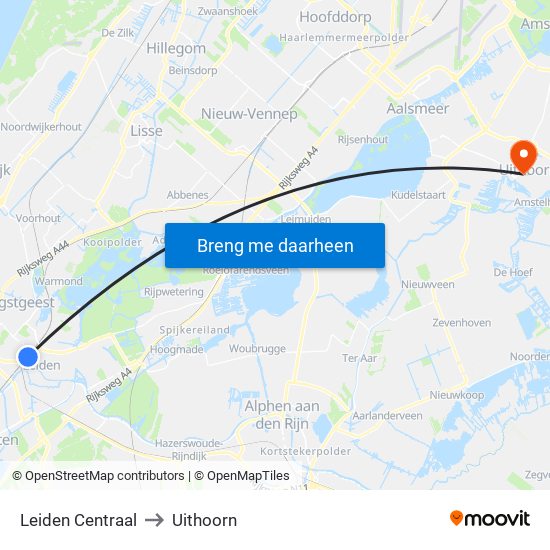 Leiden Centraal to Uithoorn map