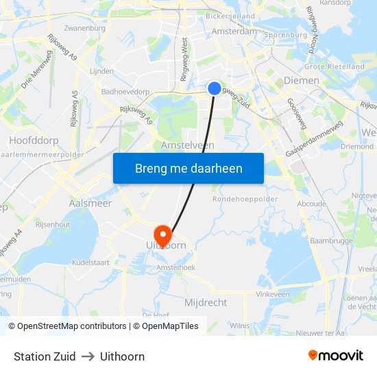 Station Zuid to Uithoorn map