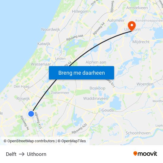 Delft to Uithoorn map