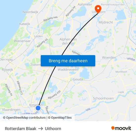 Rotterdam Blaak to Uithoorn map