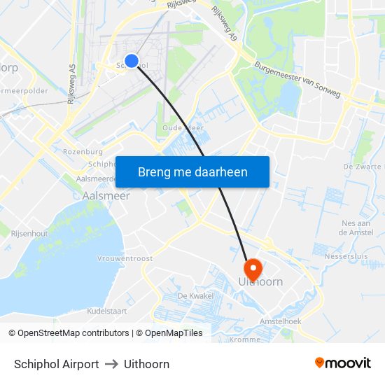 Schiphol Airport to Uithoorn map