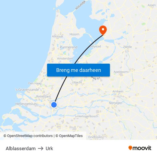 Alblasserdam to Urk map