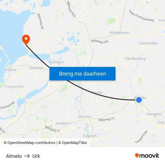 Almelo to Urk map