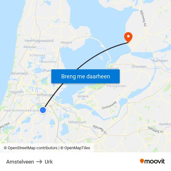 Amstelveen to Urk map