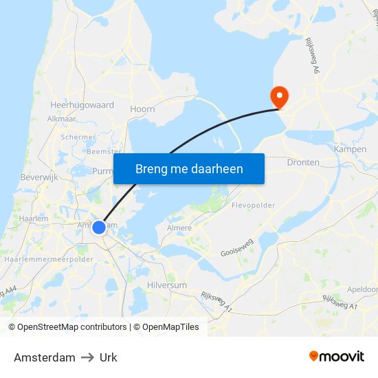 Amsterdam to Urk map