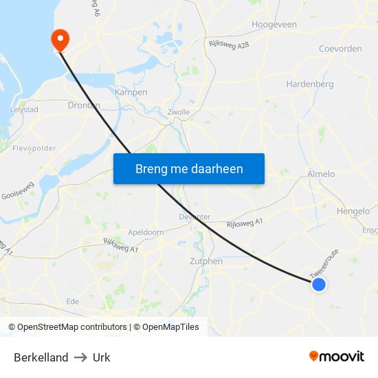 Berkelland to Urk map