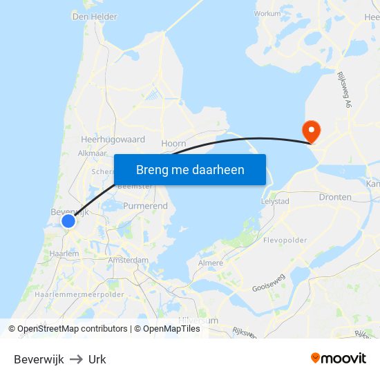 Beverwijk to Urk map