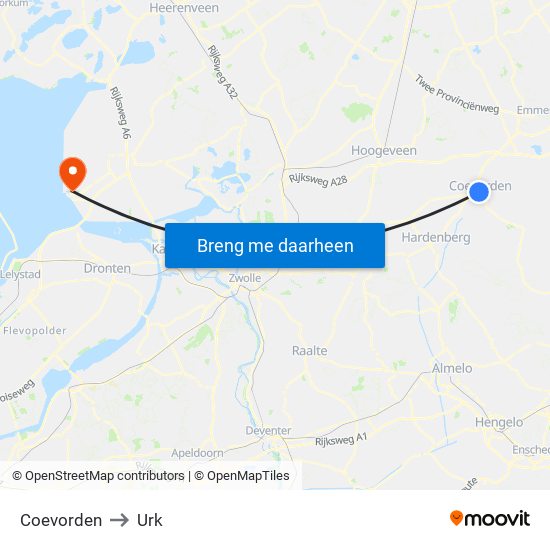 Coevorden to Urk map