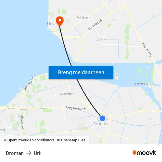 Dronten to Urk map