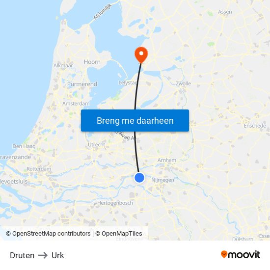 Druten to Urk map