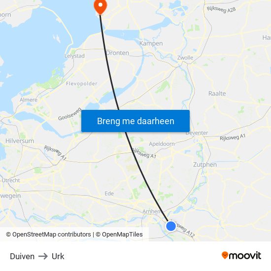 Duiven to Urk map