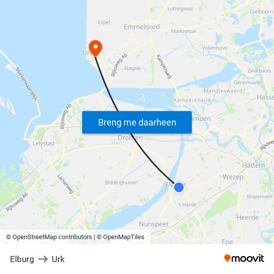 Elburg to Urk map