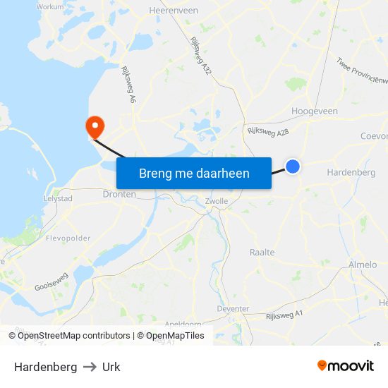 Hardenberg to Urk map