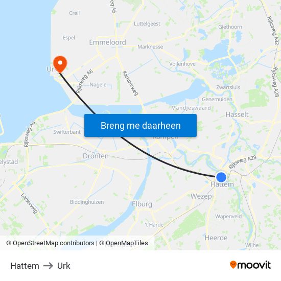 Hattem to Urk map
