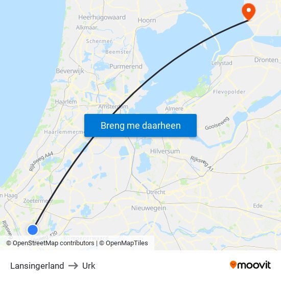 Lansingerland to Urk map