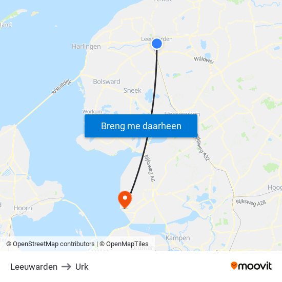 Leeuwarden to Urk map