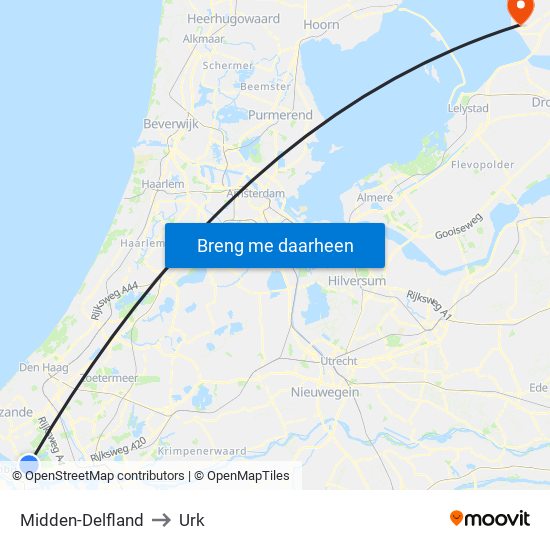 Midden-Delfland to Urk map