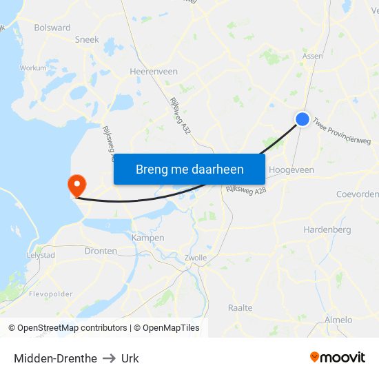 Midden-Drenthe to Urk map