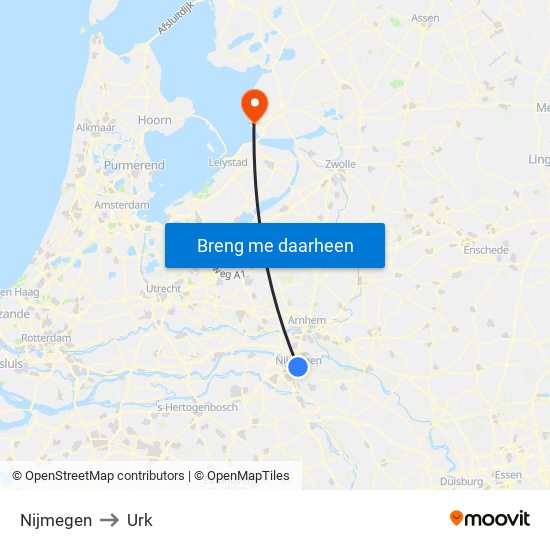 Nijmegen to Urk map