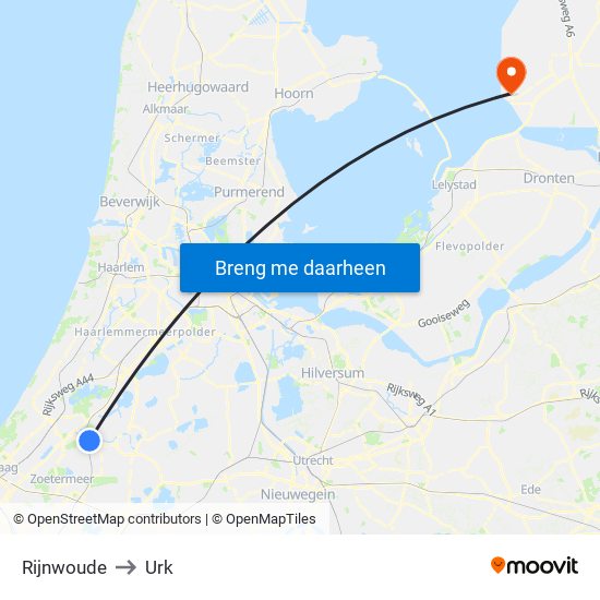 Rijnwoude to Urk map