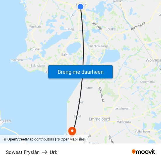 Sdwest Fryslân to Urk map