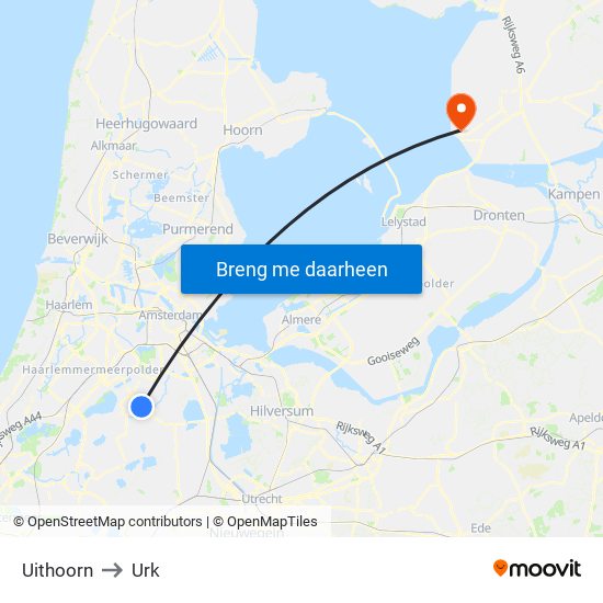 Uithoorn to Urk map