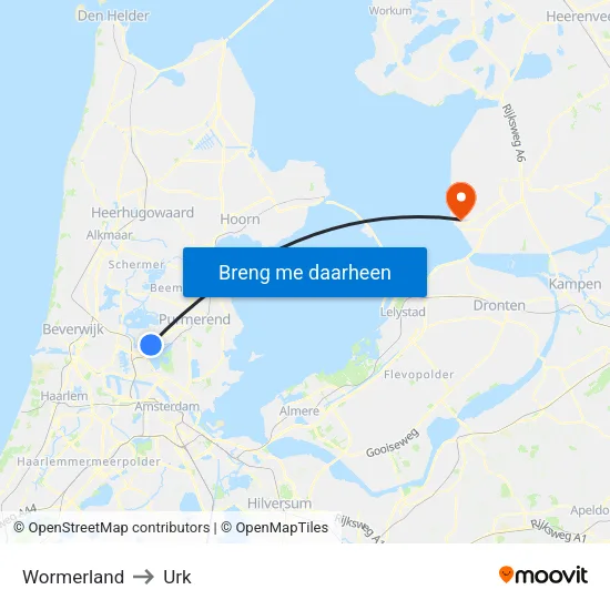 Wormerland to Urk map